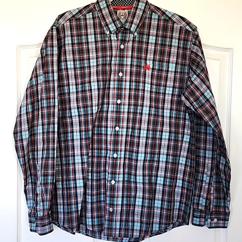 Mens Western Cinch Button down Long Sleeve Blue Plaid Shirt